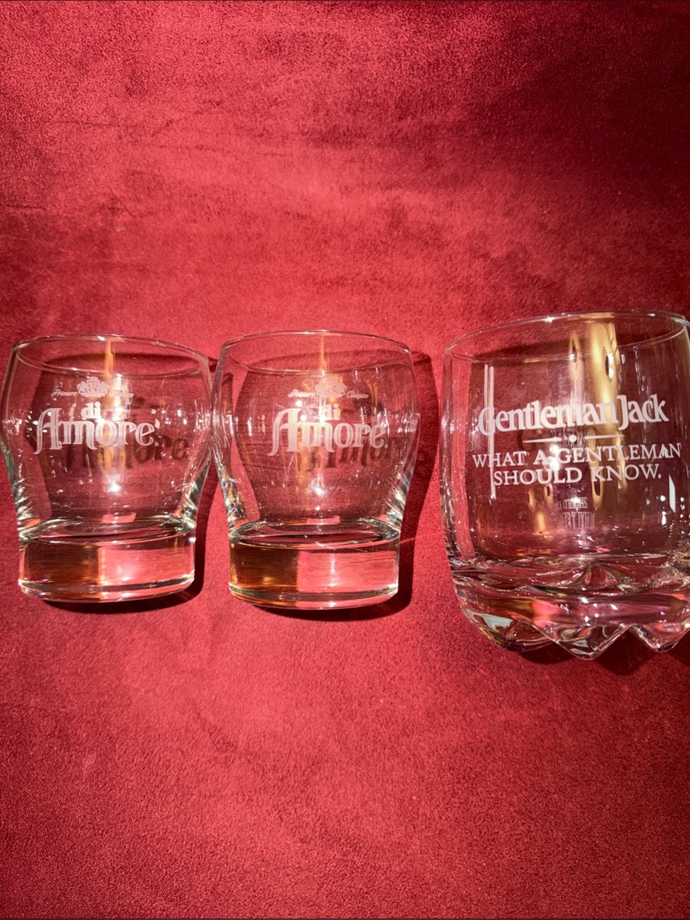 Gentleman Jack and Di Amore Branded Clear Glass Whiskey Rocks Tumblers